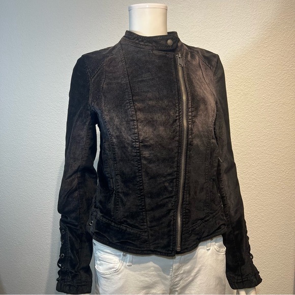 Free People Lacey Velvet Corset Lace-Up Moto Black Jacket - Picture 7 of 12